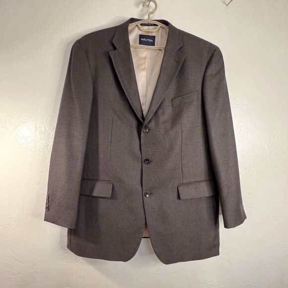Nautica Mens Gray Tweed Plaid Wool Cashmere Blazer Jacket 46L Superior Tailoring - Picture 13 of 16